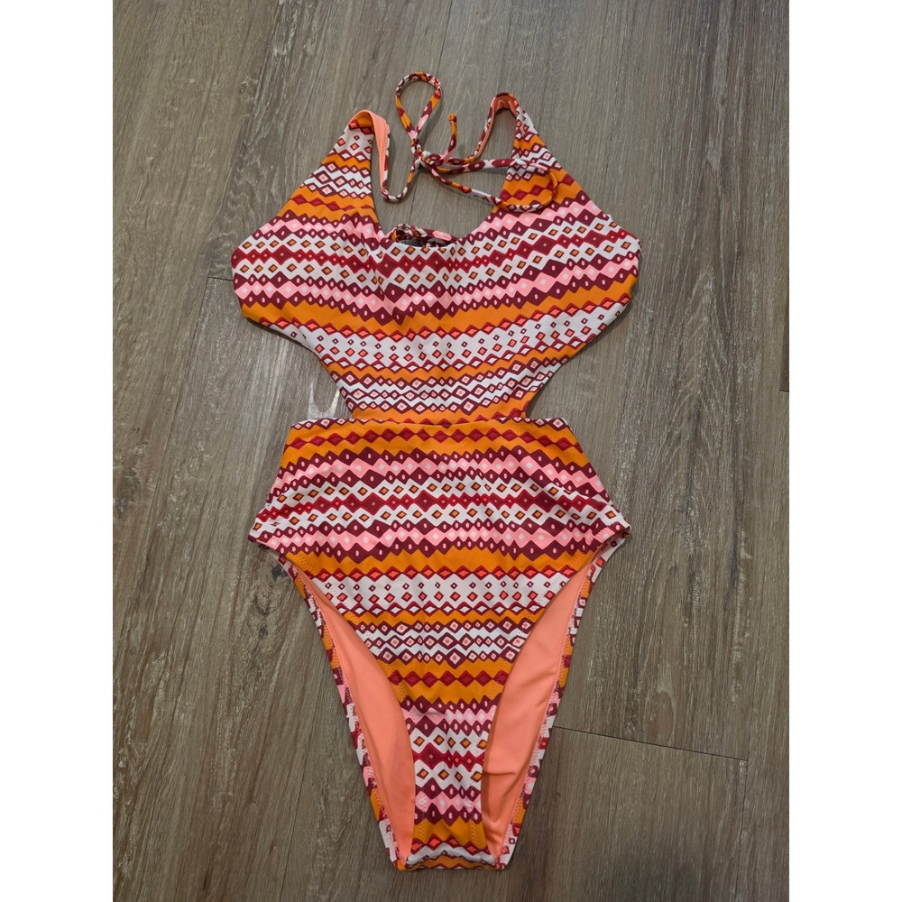 Aerie One Piece Swimsuit Womens Medium Orange Geometric